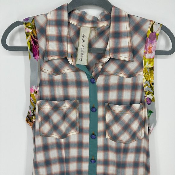 Anthropologie Plaid and Floral Maxi Dress - Black, White, Blue, Multicolor - Picture 4 of 12